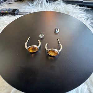 Natural Citrine Half Hoop Earrings 925 Sterling Silver NWOT